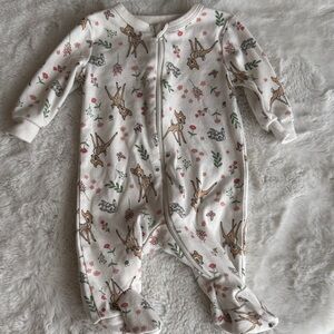 Disney Cream Floral & Deer Footed One-Piece